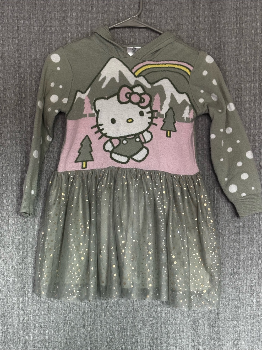Hello Kitty x Hybrid Girls Hooded Sweater Dress Size S Tulle Snow Rainbow